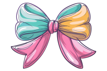Brightly colored bow featuring vivid hues and strong outlines stands out on a transparent background, perfect for craft projects or graphic designs