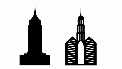 Obraz premium Striking silhouette of iconic city buildings showcases urban architecture, perfect for branding, design, or modern cityscape illustrations. Vector origin.