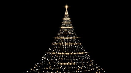 Golden Spiral Christmas Tree Made of Glowing Lights on Dark Background