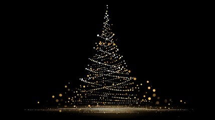 Golden Spiral Christmas Tree Made of Glowing Lights on Dark Background