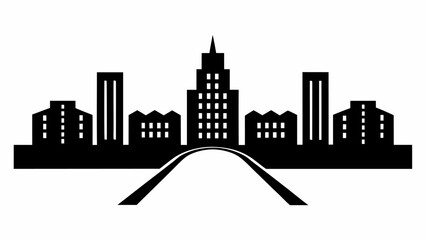 Fototapeta premium Sleek and modern city skyline silhouette with a dynamic road leading to towering buildings, perfect for urban planning and architectural design projects