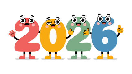 2026: A cheerful illustration of the numbers 2026 as cute characters, creating a fun and whimsical design.