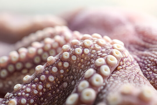 Detailed close-up of octopus tentacles, highlighting unique textures and colors, creating a captivating underwater scene full of life - Powered by Adobe
