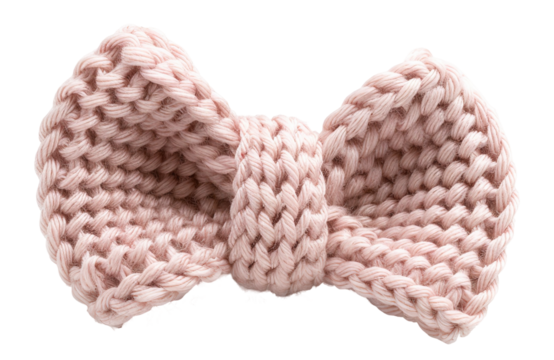 This handmade yarn bow showcases a lovely, textured design in soft pink. Perfect for crafts, gift wrapping, or adding charm to various projects, it stands out on a transparent background