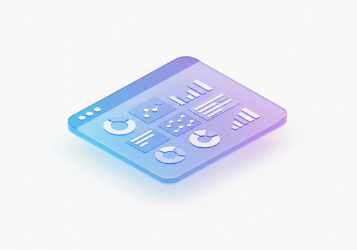 Isometric dashboard interface with data visualization on white background