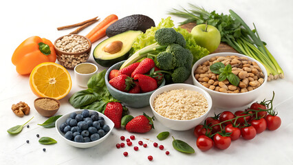 Assortment of healthy vegan food isolated on white background