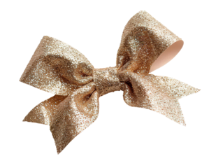 This glittery golden bow is cut out with a transparent background, featuring a sparkling texture that enhances its visual appeal. Perfect for crafts, gifts, or festive decorations