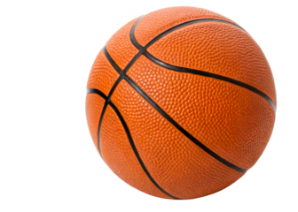 Classic orange basketball with textured grip and black seams, perfect for sports themes, games, and fitness promotions, showcasing athletic equipment for active lifestyle visuals.