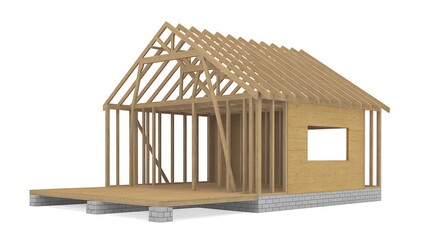 3d wooden house model on white background