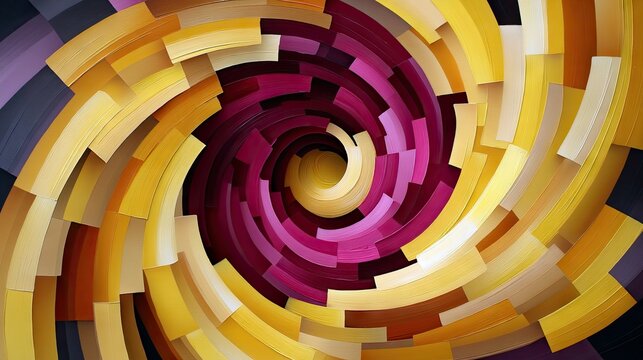 An abstract image featuring a dynamic spiral pattern composed of colorful geometric shapes, creating a visually engaging design.