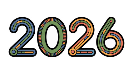 Future Vision: A vibrant, colorful display of the year 2026, rendered with an intricate, artistic design symbolizing progress and technological advancement.