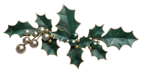 This decorative element features glittering holly leaves and berries with sparkling edges. Designed for festive occasions, it can enhance holiday themes and crafts effectively