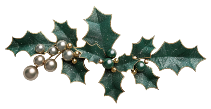 This decorative element features glittering holly leaves and berries with sparkling edges. Designed for festive occasions, it can enhance holiday themes and crafts effectively