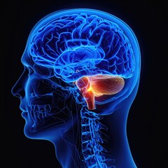 Human head silhouette with glowing brain section