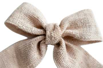 This linen bow features a rustic texture in soft, neutral colors, perfectly crafted for use in crafts, decorations, or gift wrapping