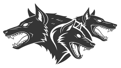 Vector illustration monochromatic illustration of the mythical threeheaded dog cerberus with bared teeth