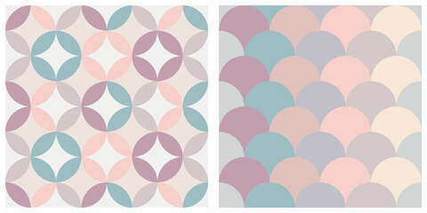 Retro Pastel Geometric Floral Wave Pattern