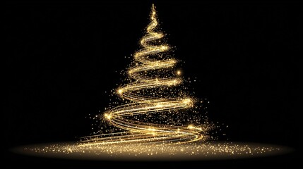 Glowing Golden Spiral Christmas Tree Light Art on Dark Background