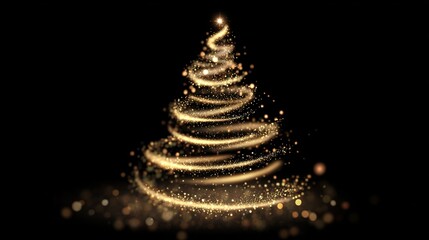 Glowing Golden Spiral Christmas Tree Light Art on Dark Background