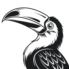 Naklejka premium Vector illustration black and white stylized illustration of a toucan head and upper body
