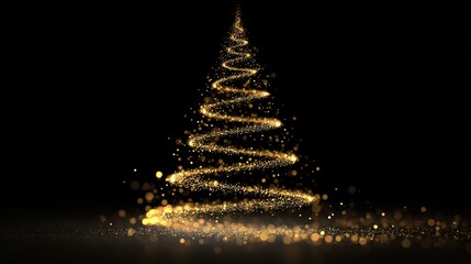 Glowing Golden Spiral Christmas Tree Light Art on Dark Background