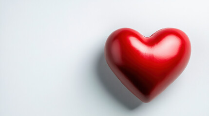 Obraz premium Red glossy heart on white background with soft shadow conveying romance and warmth