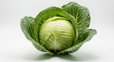 Fototapeta premium Raw Green Cabbage Vegetable Isolated on White
