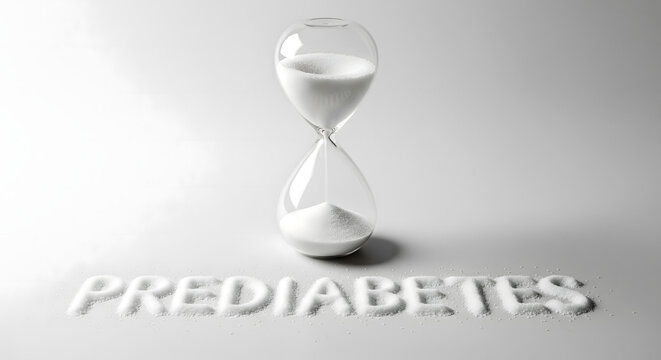 Prediabetes concept with hourglass and sugar, symbolizing time and health