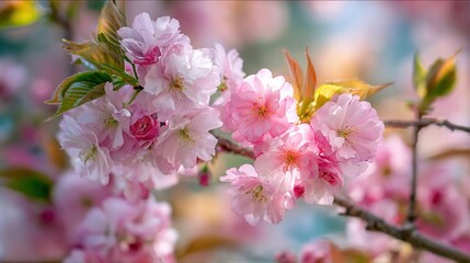 Beautiful Pink Cherry Blossoms in Full Spring Bloom