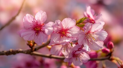 Beautiful Pink Cherry Blossoms in Full Spring Bloom