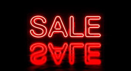Neon sale sign with reflection on a dark background, perfect for promotions