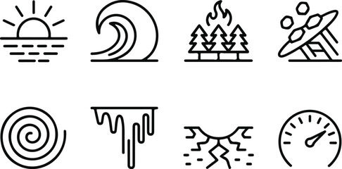 Icon set of natural disasters and climate change