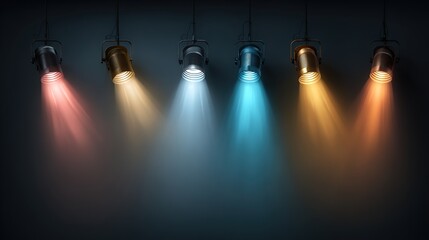 Colorful Stage Spotlights Shining in Dark Atmosphere for Theater and Performance