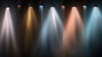 Colorful Stage Spotlights Shining in Dark Atmosphere for Theater and Performance