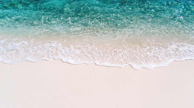 Crystal ocean water white sand pristine beach minimal shoreline turquoise sea aerial view gentle