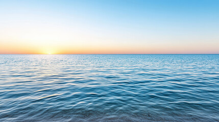 Fototapeta premium Calm blue ocean horizon sunrise peaceful mood smooth water reflection