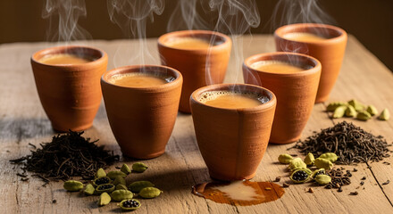 Enjoying authentic chai in traditional clay cups with fragrant cardamom, a delightful cultural experience to savor, perfect for tea lovers