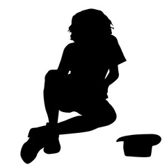 Silhouette of a homeless man with a begging hat