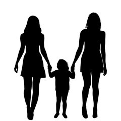 Silhouette of lesbian couple with a kid.eps
