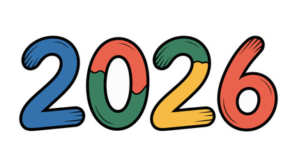 2026: A vibrant and colorful design showcases the year 2026, the unique playful design.