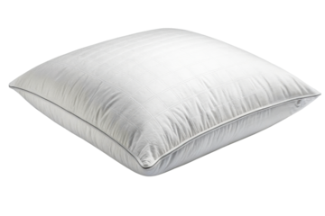 Plump white square pillow with stitched grid texture and piping on edges, ideal for bedding, comfort, or sleep product advertising.