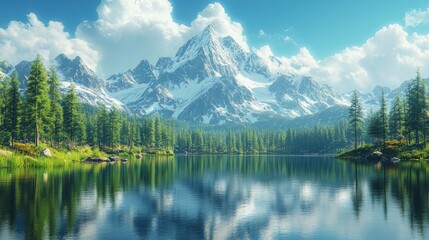Stunning Mountain Landscape with Reflection in Serene Lake