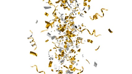 Falling gold and silver confetti on isolated backdrop