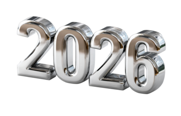 Shiny Chrome 2026 Numbers isolated on a transparent background 1