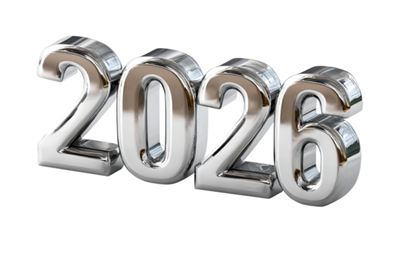 Shiny Chrome 2026 Numbers isolated on a transparent background 1