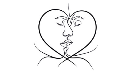 minimalist line art illustration of a loving couple with intertwined faces forming a heart symbol