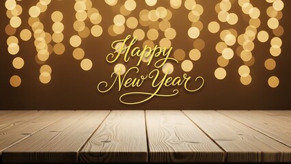 Happy new year wishes with wooden surface display