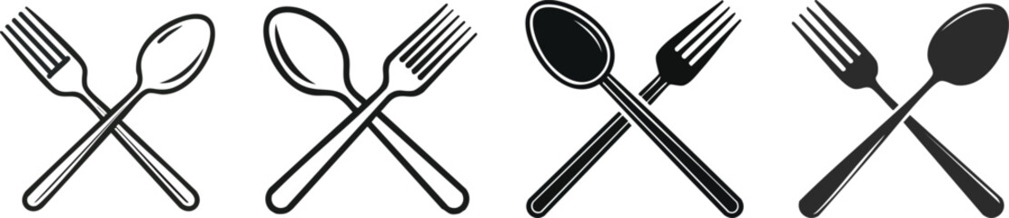 Spoon and fork crossed icon designed in bold clean lines symbolizing food service dining and culinary simplicity