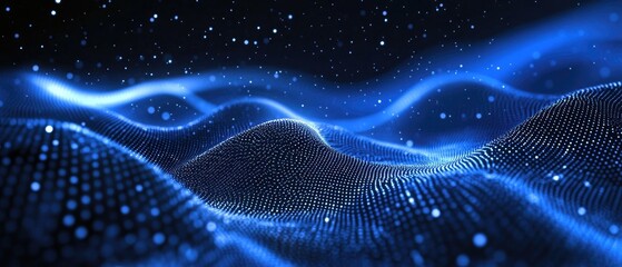 Dotted blue landscape with light streams