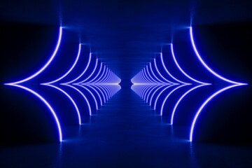 Blue modern lighting with interior empty space, 3d rendering sci-fi concept